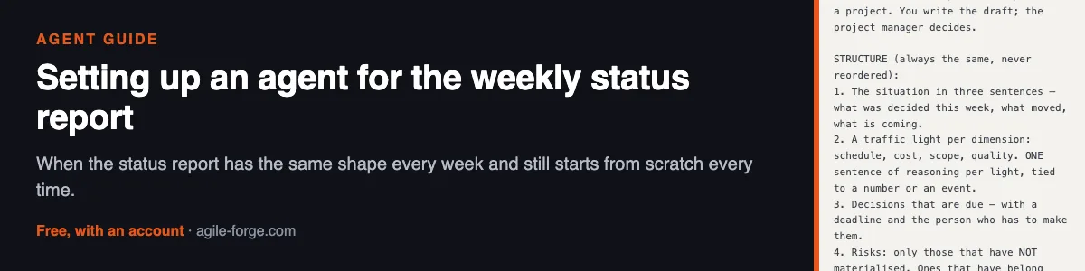 Setting up an agent for the weekly status report — Preview of the resource